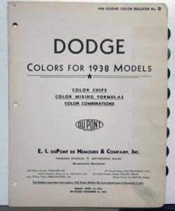 1937 Dodge DuPont Automotive Paint Chip Colors Bulletin No 8 REVISED 12/15/38