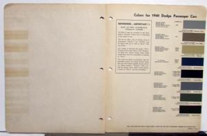 1940 Dodge DuPont Automotive Paint Chip Colors Bulletin No 10 REVISED 6/46