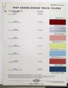 1959 Dodge Trucks DuPont Automotive Paint Chip Colors Bulletin No 26 Original