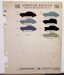 1946 Lincoln Zephyr Sherwin Williams Automotive Paint Chips Bulletin Original