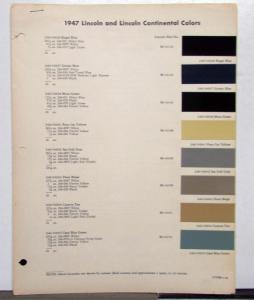 1947 Lincoln Continental DuPont Automotive Paint Chips Bulletin Original