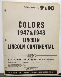 1947 1948 Lincoln Continental DuPont Automotive Paint Chips Bulletin REVISED5/50