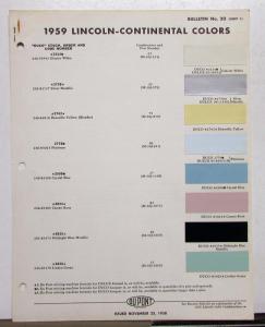 1959 Lincoln DuPont Automotive Paint Chips Bulletin No 20 Original