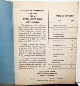 1950 Pontiac Hydra-Matic Transmission Service Shop Repair Manual Supplement