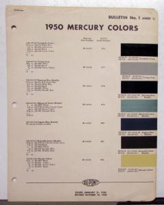 1950 Mercury DuPont Automotive Paint Chips Bulletin No 1 REVISED 10/10/50