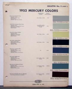 1952 Mercury DuPont Automotive Paint Chips Bulletin No 3 Original