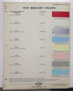 1959 Mercury DuPont Automotive Paint Chips Bulletin No 10 Original