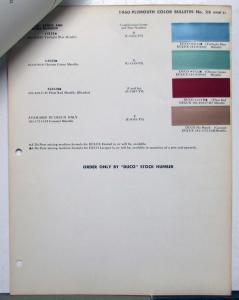 1960 Plymouth DuPont Automotive Paint Chips Bulletin #28 Original
