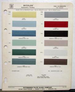 1962 Plymouth DuPont Automotive Paint Chips Bulletin Sheet Original