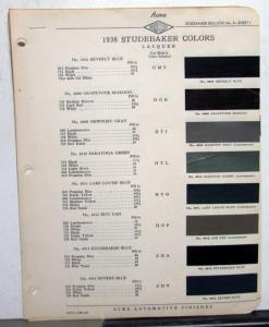1938 Studebaker Paint Chips Sheets By Acme Color Samples