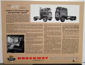 1969 Brockway Trucks 400 Series COE Single & Tandem Axle Tractors Sales Brochure