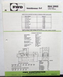 1976 FWD Trucks Tractioneer 4X4 RB44 Diesel 47000 GVW Specifications Sheet