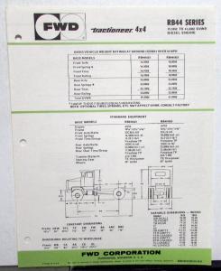 1976 FWD Trucks Tractioneer 4X4 RB44 Diesel 39500-41000 GVW Specifications Sheet