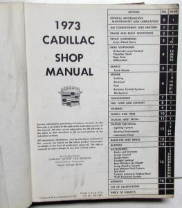 1973 Cadillac Shop Service Manual Calais DeVille Fleetwood Eldorado Comm Chassis
