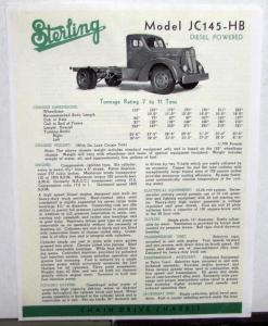 1938 1939 Sterling Trucks JC145 HB Diesel Brochure Specifications Sheet Repro