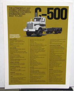 1974 Kenworth Truck Dealer C 500 Construction Trucks Sales Brochure