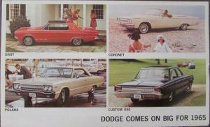 1965 Dodge Car Full Line Saver Sales Brochure Dart Coronet Polara Custom Monaco