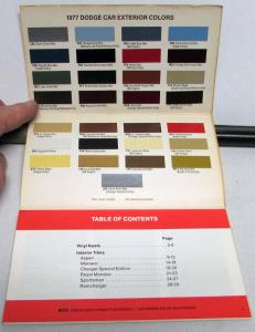 1977 Dodge Dealer Paint Chips Color & Trim Selector Salesmens Folder