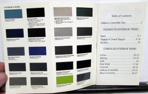 1995 Chrysler Plymouth Dealer Salesmen Color & Trim Pocket Selector Paint Fabric