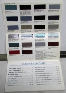 1993 Chrysler Plymouth Dealer Salesmen Color & Trim Pocket Selector Paint Fabric