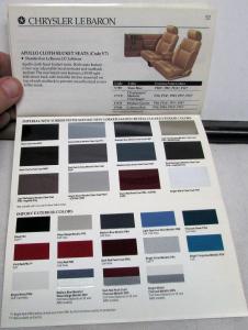 1992 Chrysler Plymouth Dealer Salesmen Color & Trim Pocket Selector Paint Fabric