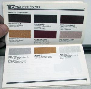 1987 Chrysler Plymouth Dealer Salesmen Color & Trim Pocket Selector Paint Fabric