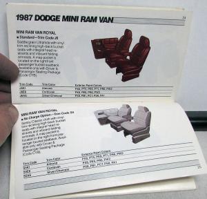 1987 Dodge Truck Dealer Salesmen Color & Trim Pocket Selector Paint Fabric