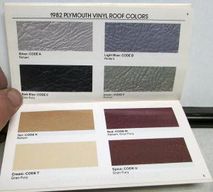 1982 Plymouth Dealer Salesmen Color & Trim Pocket Selector Paint Fabric