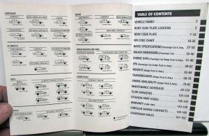 1997 Chrysler Dodge Plymouth Jeep Dealer Service & Parts Data Handbook Specs