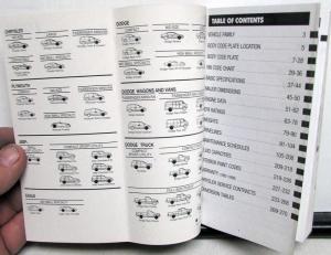 1998 Chrysler Dodge Plymouth Jeep Dealer Service & Parts Data Handbook Specs