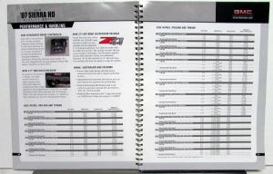 2007 GMC Truck Dealer Salesmens Details Data Book Sierra HD & Denali