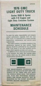 1976 GMC Light Duty Truck Series 1500 and Sprint Emission Maintenance Schedule