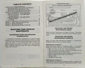 1986 GMC Light Duty Truck Maintenance Schedule Booklet