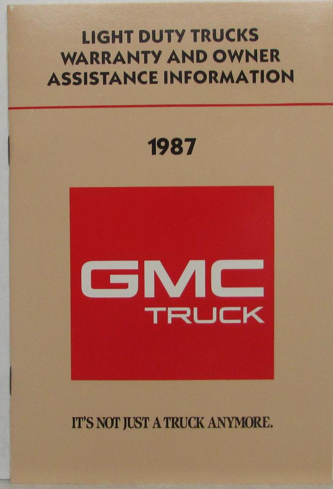 1987 GMC Truck/Chassis 1500-3500 & Caballero Warranty and Owner Assistance Info