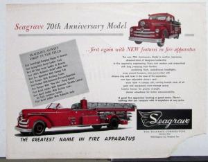 1951 Seagrave Co 70th Anniversary Model Fire Apparatus Firetruck Sales Sheet