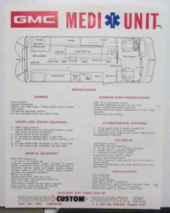 1976 GMC Medi Unit Emergency Medical Service Specs Sales Sheet