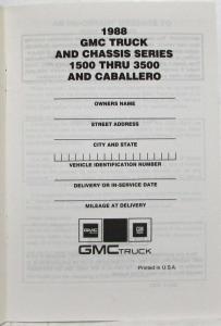 1988 GMC Truck/Chassis 1500-3500 & Caballero Warranty and Owner Assistance Info