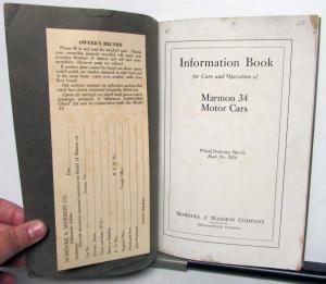 1920 Marmon 34 Motor Cars Book No. 2034 Fold Out Wiring Diagram Information Book