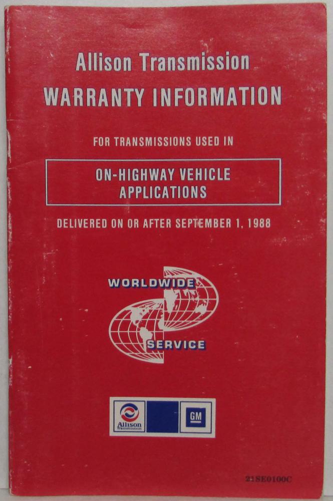 1990 Allison Transmission Warranty Information Manual - On-Highway Applications