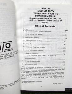 1990 GMC Medium Duty Truck and Chassis Owners Manual Includes School Bus Chassis