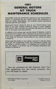 1991 GMC S-15 Truck Models Maintenance Schedule Booklet