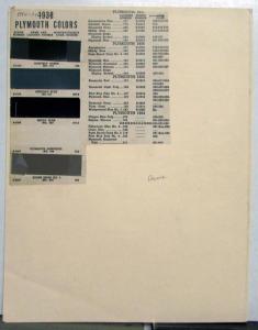 1939 Plymouth ACME Paint Chips Ordering Codes Sales Sheet