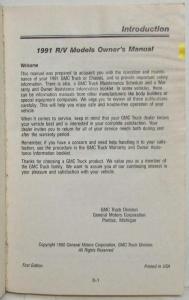 1991 GMC Suburban Jimmy Truck R/V Models Owners Manual