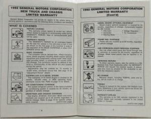 1992 GMC TopKick and Medium Duty FC Warranty and Owner Assistance Information