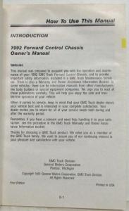1992 GMC Truck Forward Control Chassis Owners Manual