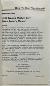 1993 GMC TopKick Medium Duty Truck Owners Manual