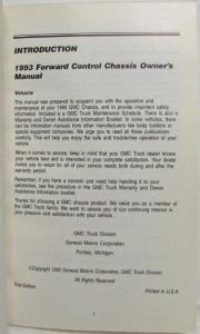 1993 GMC Truck Forward Control Chassis Owners Manual