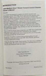 1994 GMC Truck P6 Medium Duty Forward Control Chassis Owners Manual