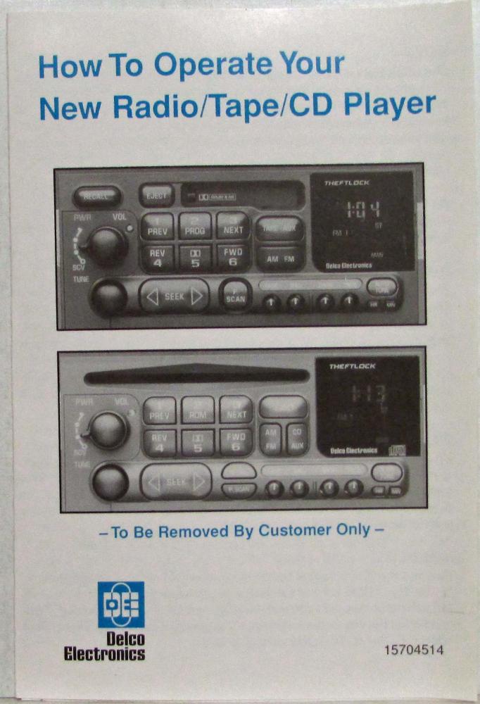1995 Delco Electronics How to Operate Your New Radio/Tape/CD Folder Brochure