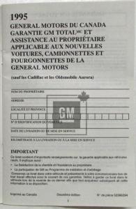 1995 GM Total Warranty and Owner Assistance Info - English and French - Canadian